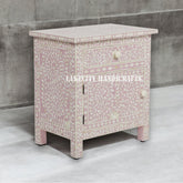 Bone Inlay Floral Design 1 Drawer 1 Door Bedside Table Blush Pink